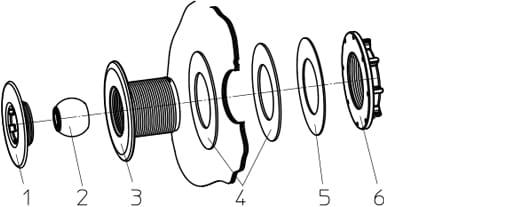 Einbauschema für die Ocean Einströmdüse De Luxe in ein Fertigbecken