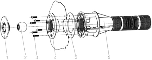 Einbauschema für die Ocean Einströmdüse M5 DE Luxe in ein Folienbecken