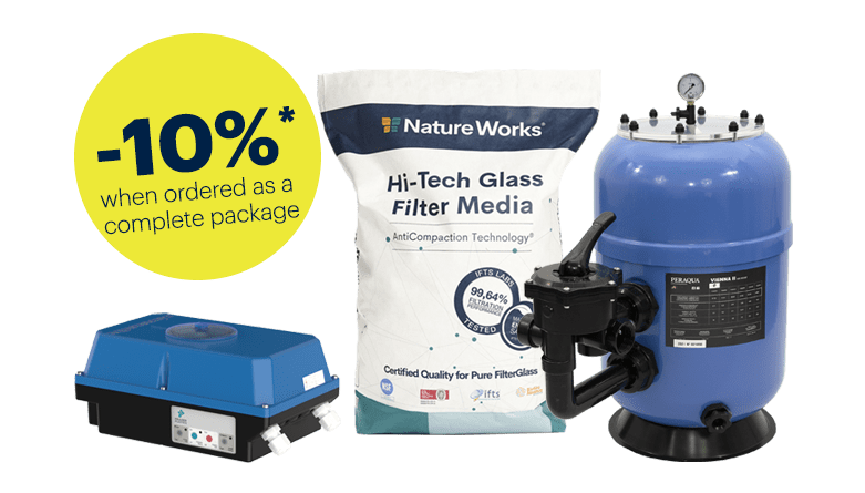 January anniversary promotion Polyester Filter Vienna 2 + Easy 2 backwash valve + Nature Works filter medium as a package 10% cheaper