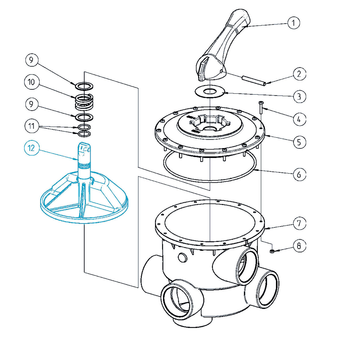 Plate for back wash valve V6 - turned - 3" PPO-GF nature Plate for back wash valve V6 - turned - 3" PPO-GF nature