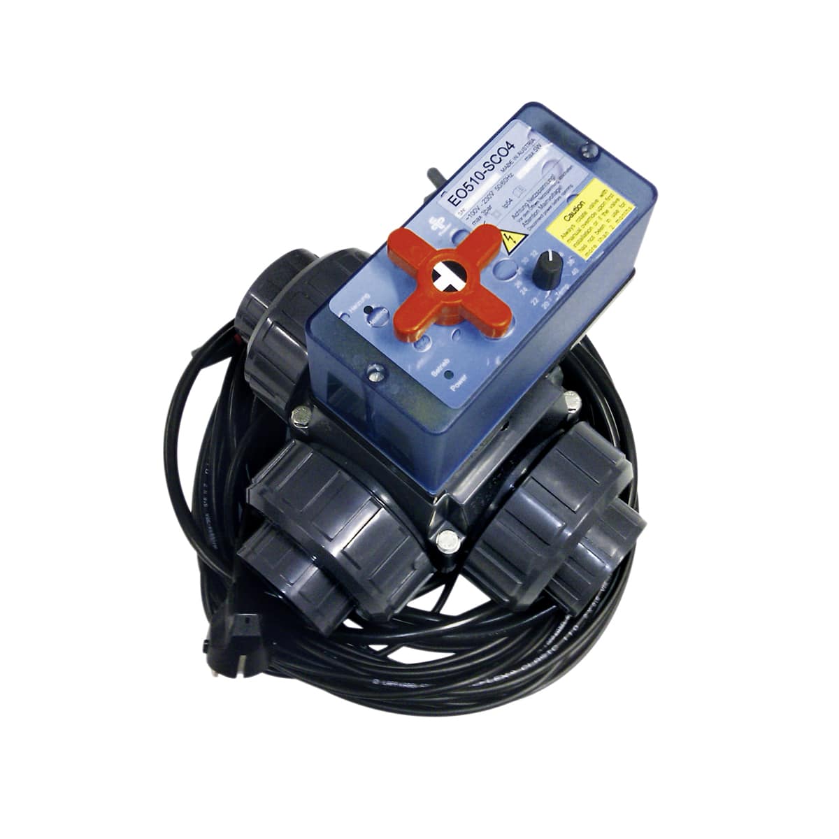 Solar control SC04 mit 2-way ball valve S6 DN40 PVC grey PVCu solvent socket ends d50 metric PN3 EPDM PTFE EO510 100-240 VAC Solar control SC04 mit 2-way ball valve S6 DN40 PVC grey PVCu solvent socket ends d50 metric PN3 EPDM PTFE EO510 100-240 VAC