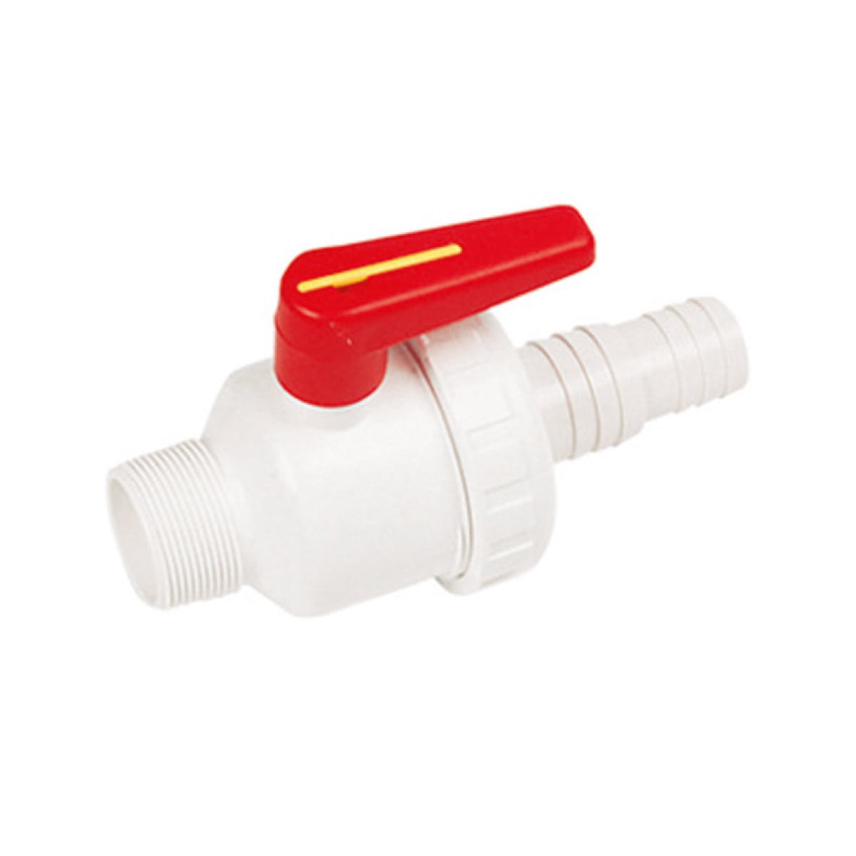 Ball Valve SU 2W DN40 PVC white male thread ends 1 1/2" NPT / hose nozzle 32/38mm Ball Valve SU 2W DN40 PVC white male thread ends 1 1/2" NPT / hose nozzle 32/38mm