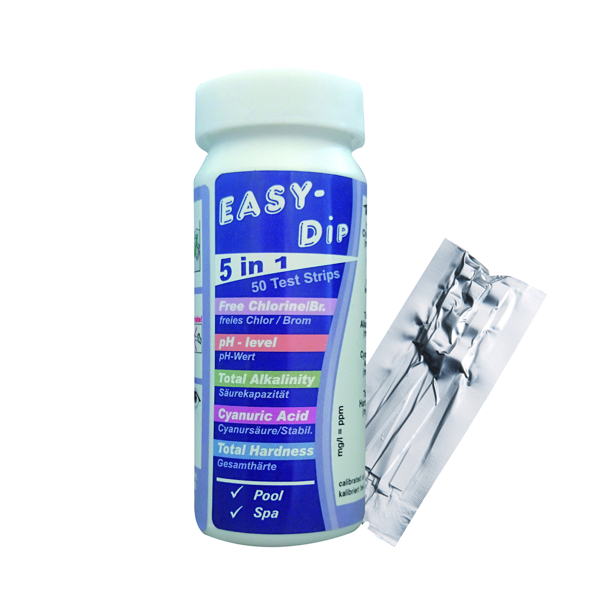 Test strips Smart 5 in 1, pH/chlorine/bromine/total hardness/cyanuric acid and total alkalinity unit = 40 cans à 50 strips Test strips Smart 5 in 1, pH/chlorine/bromine/total hardness/cyanuric acid and total alkalinity unit = 40 cans à 50 strips