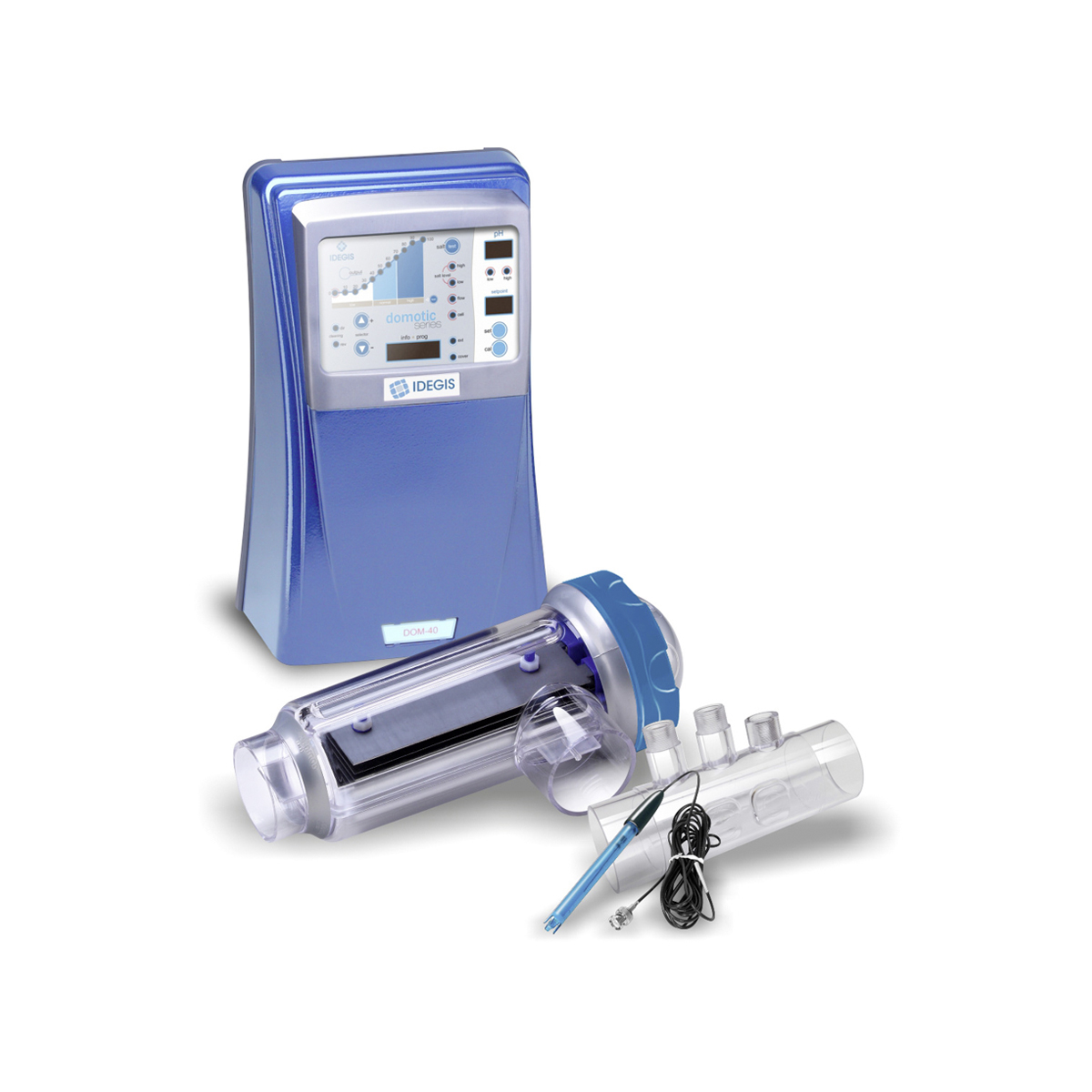 Salt electrolysis unit DOMOTIC-PH 12G self cleaning with integrated PH-control 12 g chlorine/hour for private pools up to 50 m3 Salt electrolysis unit DOMOTIC-PH 12G self cleaning with integrated PH-control 12 g chlorine/hour for private pools up to 50 m3