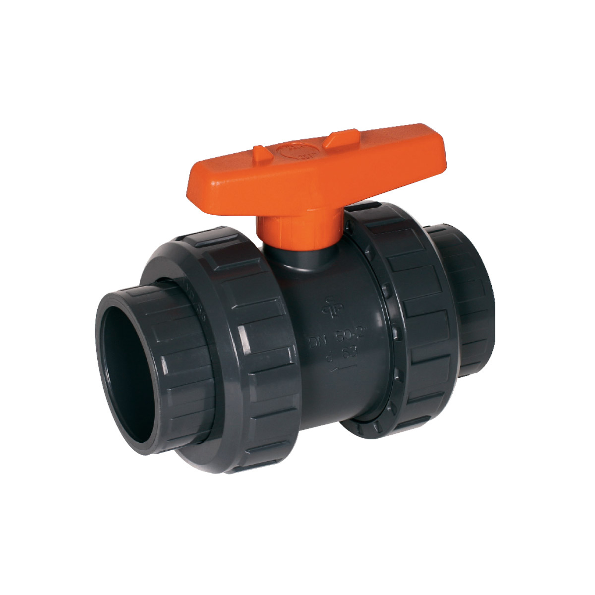Kugelhahn S6 2W DN50 PVC grau PVCu Klebemuffe d63 metrisch PN16 EPDM PE lose verpackt Kugelhahn S6 2W DN50 PVC grau PVCu Klebemuffe d63 metrisch PN16 EPDM PE lose verpackt