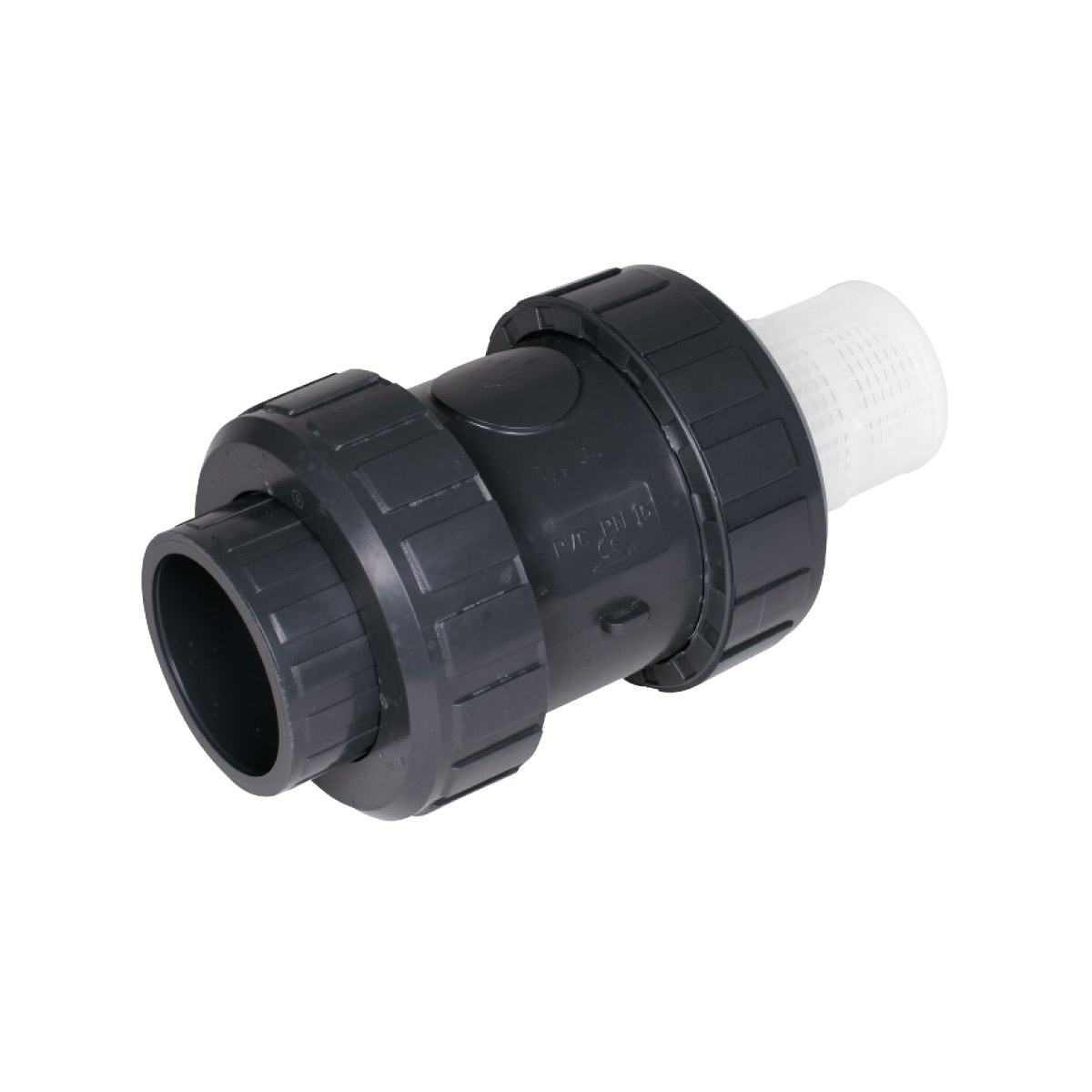 Foot valve S4 DN10 PVC grey PVCu solvent socket ends d16 metric PN16 FPM Foot valve S4 DN10 PVC grey PVCu solvent socket ends d16 metric PN16 FPM