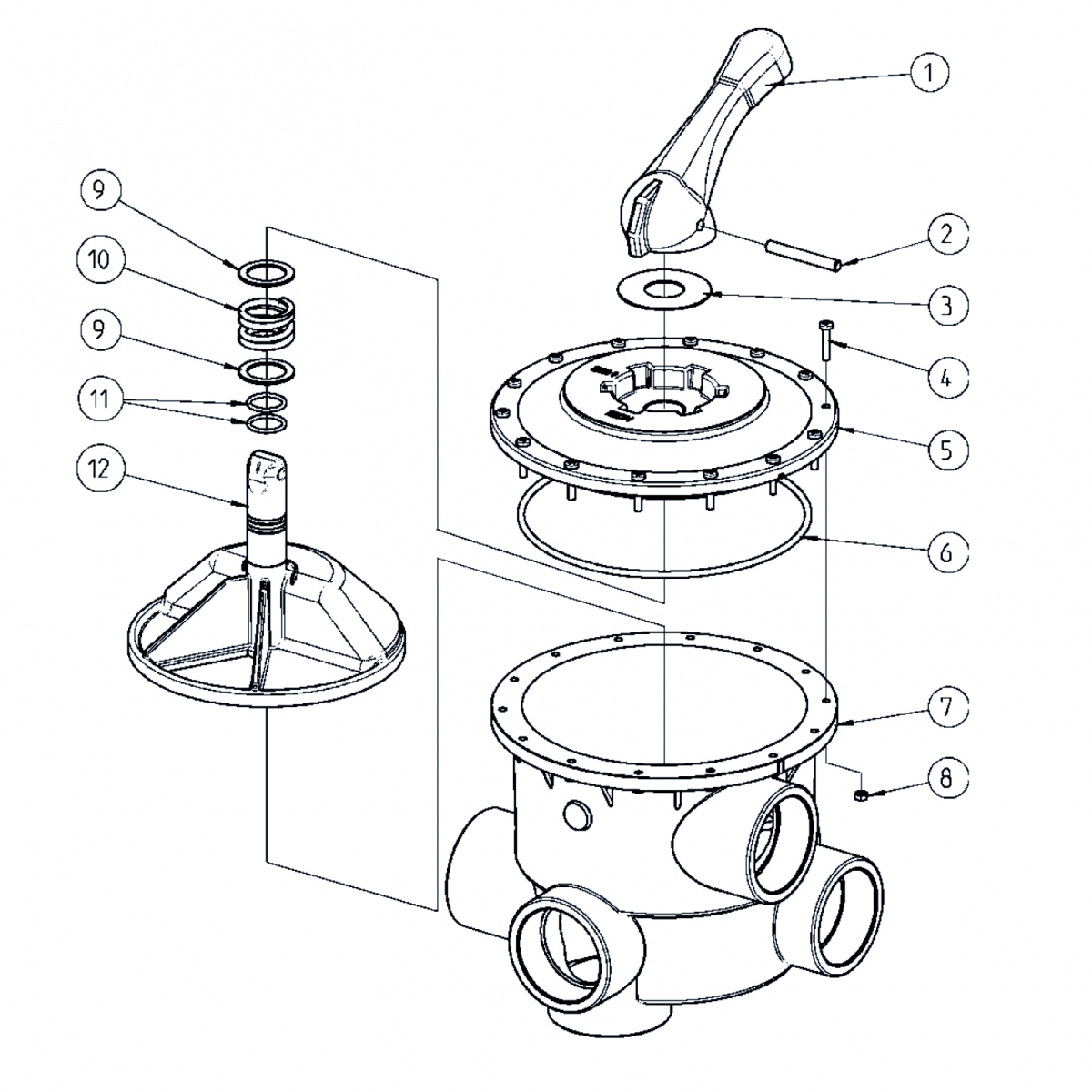 Oberteil für Rückspülventil V6 ND 3" ASA-GF natur Praher-Beschriftung Oberteil für Rückspülventil V6 ND 3" ASA-GF natur Praher-Beschriftung