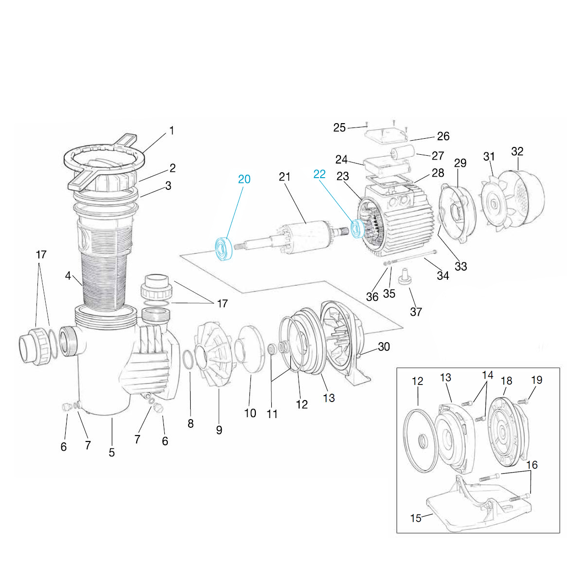 Front and rear ball bearing for Ocean® filter pumps O150-300 + series W 150-300 Front and rear ball bearing for Ocean® filter pumps O150-300 + series W 150-300