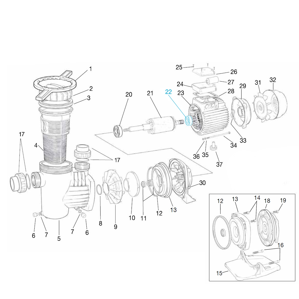 Rear ball bearing for Ocean® filter pump O50-100 + series W 50-100 Rear ball bearing for Ocean® filter pump O50-100 + series W 50-100