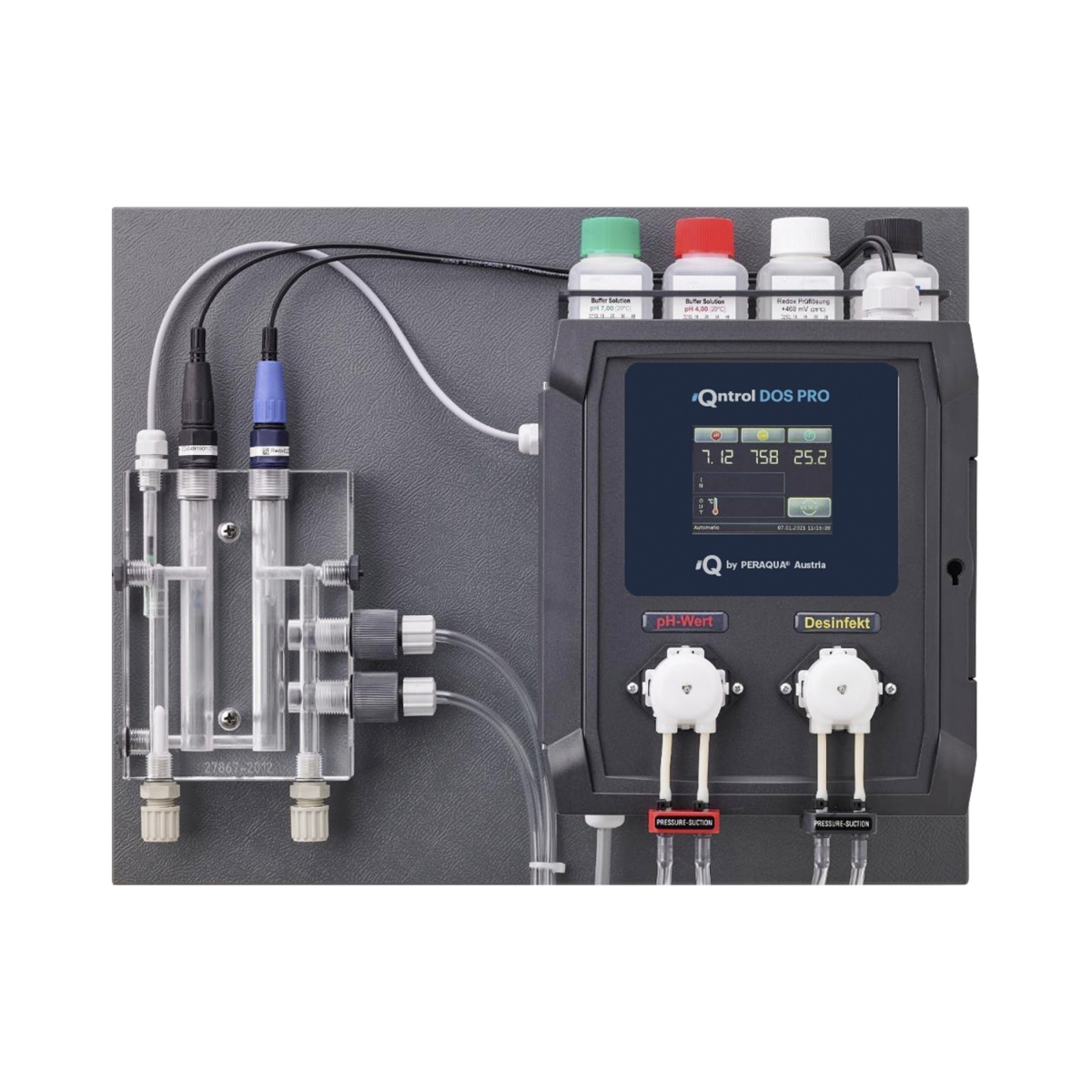 iQntrol Dosieranlage DOS-PRO Mess, Regel - & Dosiertechnik ph/Redox für Privatschwimmbäder für Desinfektion, pH-Wert und Temperatur, 3,2“ Touch-Grafikdisplay, Montageplatte
 iQntrol Dosieranlage DOS-PRO Mess, Regel - & Dosiertechnik ph/Redox für Privatschwimmbäder für Desinfektion, pH-Wert und Temperatur, 3,2“ Touch-Grafikdisplay, Montageplatte
