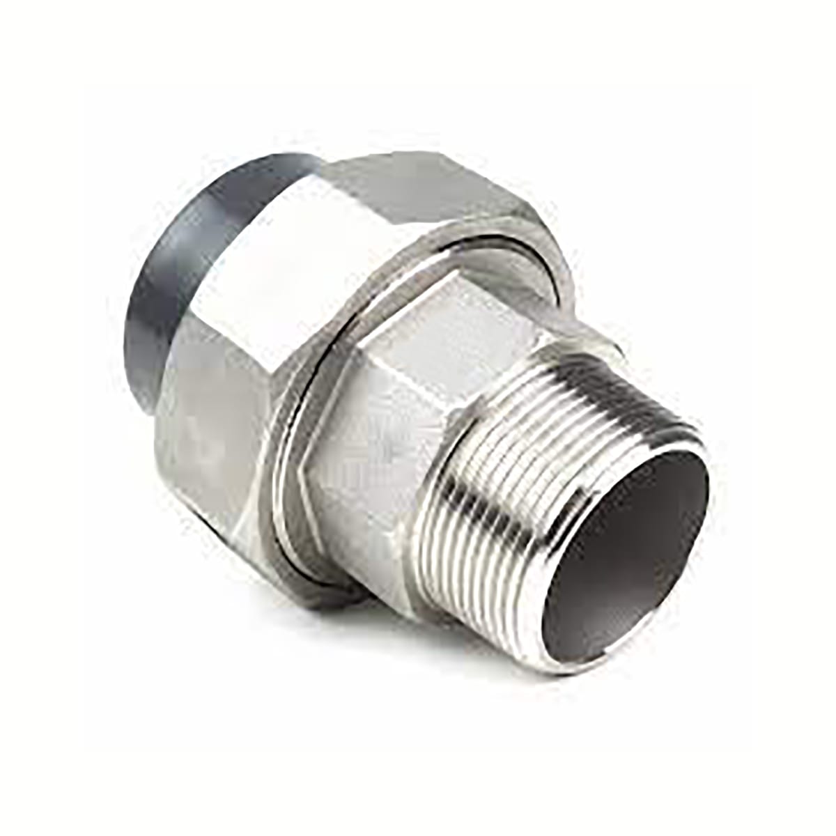 Adapter union PVC/stainless steel, solvent socket - male thread, PN16 