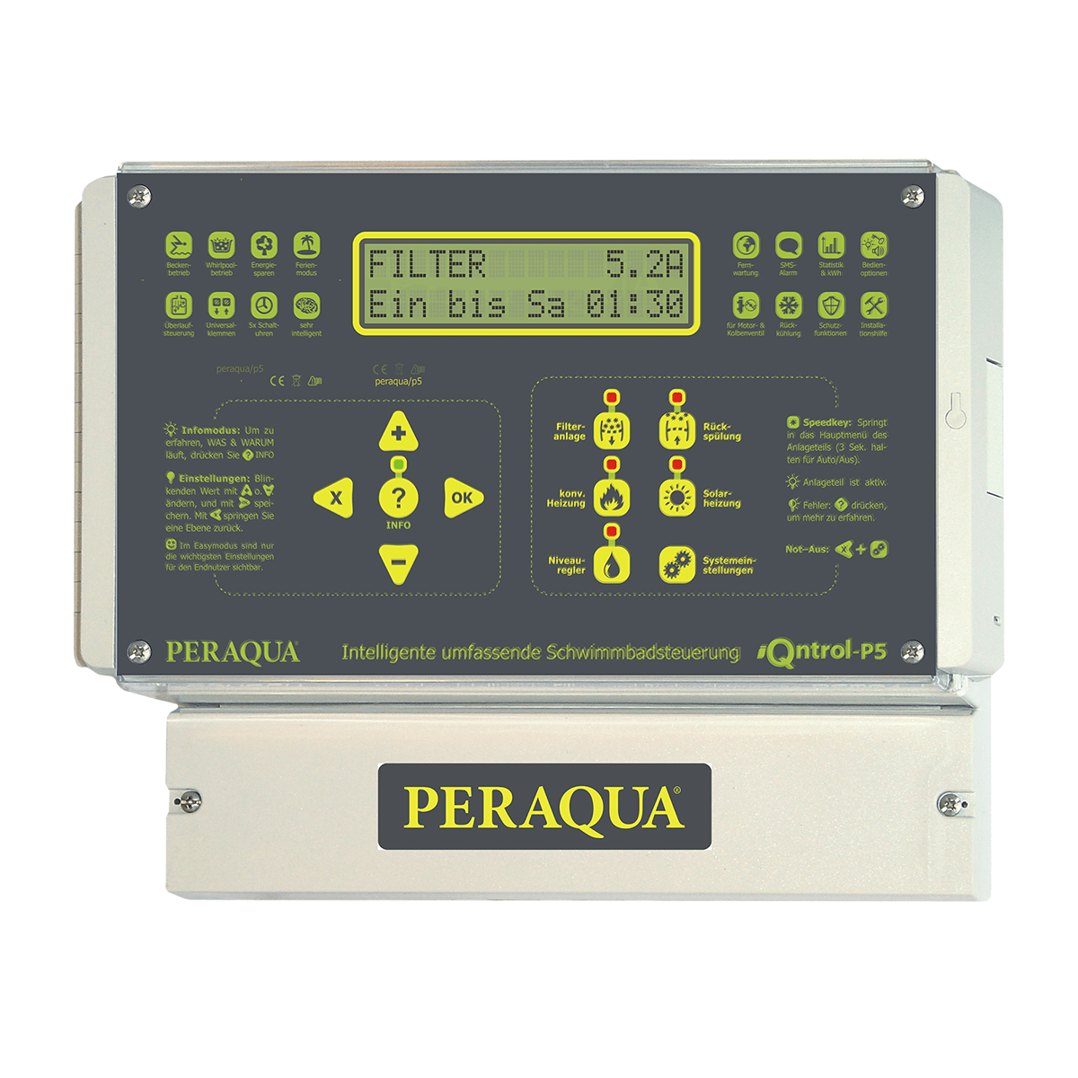 iQntrol-P5 all in one complete pool control unit 230V and 400V, pump-, backwash-, solar-, water level control iQntrol-P5 all in one complete pool control unit 230V and 400V, pump-, backwash-, solar-, water level control