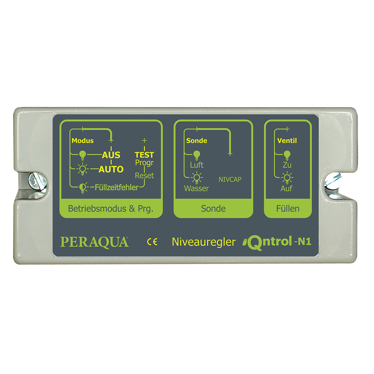 iQntrol-N1 water level control with switch OFF, automatic and test, incl. potential free switch up to 800VA, excl. sensor iQntrol-N1 water level control with switch OFF, automatic and test, incl. potential free switch up to 800VA, excl. sensor