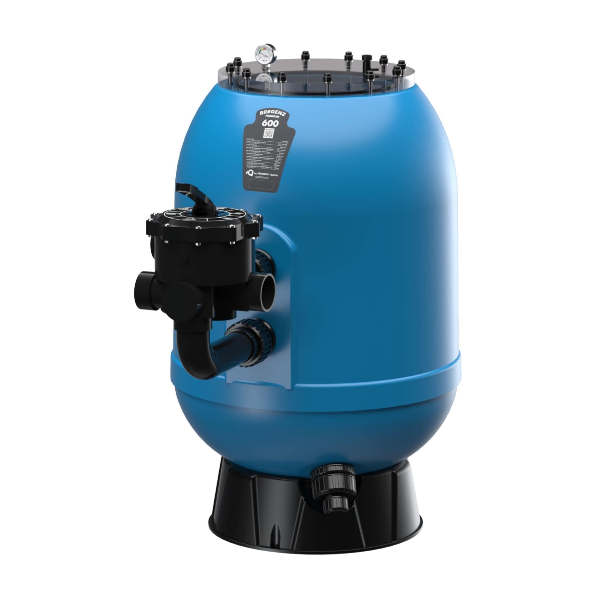 Polyester Filter Bregenz 2 Premium, Side Mount, inklusive 6-Wege Ventil, transparenter Deckel 