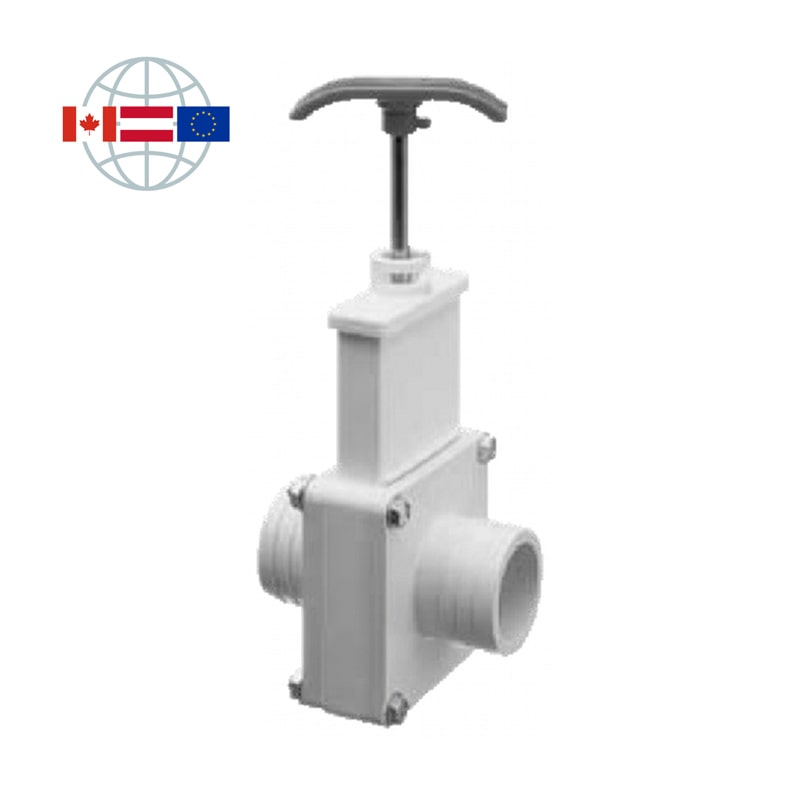 Praher Plastics Canada knife gate valve, DN40, PVC-U, hose connections 1½", PN3.5, EPDM O-rings, grey Praher Plastics Canada knife gate valve, DN40, PVC-U, hose connections 1½", PN3.5, EPDM O-rings, grey