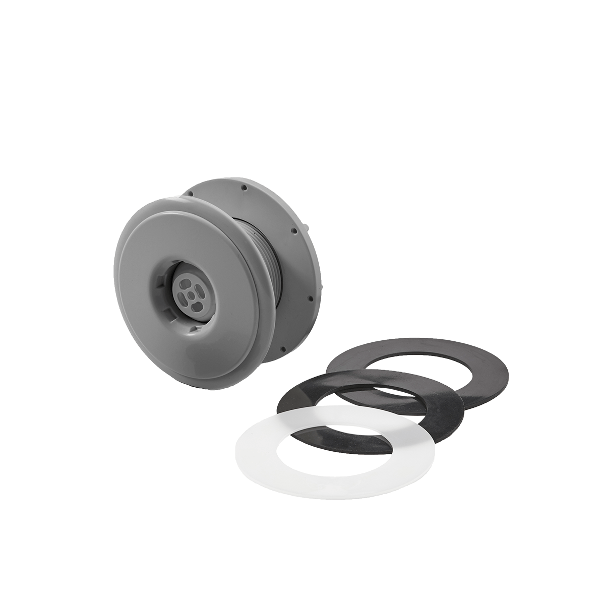 Inlet nozzle Ocean for polyester pools ABS grey, sealing set with clamp nut Dichtsatz und Klemmmutter Inlet nozzle Ocean for polyester pools ABS grey, sealing set with clamp nut Dichtsatz und Klemmmutter