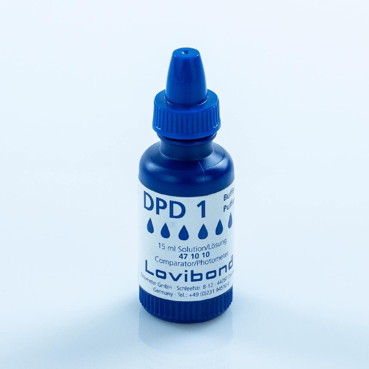 Lovibond® Flüssigreagenz DPD 1 Pufferlösung, 15 ml, blaue Tropfflasche, passend für Photometer MD 110 und MD 200 Lovibond® Flüssigreagenz DPD 1 Pufferlösung, 15 ml, blaue Tropfflasche, passend für Photometer MD 110 und MD 200