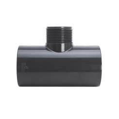 IBG® Tee 90° solvent socket / pipe male thread, PN10, grey 