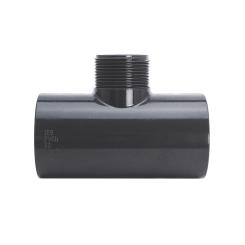 IBG® Tee 90° solvent socket / pipe male thread, PN10, grey 
