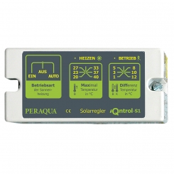 iQntrol-S1 solar control with adjustment Tmax. (20-40°C), switch for on-, off-, and automatic mode, incl. 2x temp. sensors and housing for sensor ½” iQntrol-S1 solar control with adjustment Tmax. (20-40°C), switch for on-, off-, and automatic mode, incl. 2x temp. sensors and housing for sensor ½”