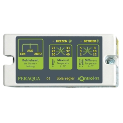 iQntrol-S1 solar control with adjustment Tmax. (20-40°C), switch for on-, off-, and automatic mode, incl. 2x temp. sensors and housing for sensor ½” iQntrol-S1 solar control with adjustment Tmax. (20-40°C), switch for on-, off-, and automatic mode, incl. 2x temp. sensors and housing for sensor ½”