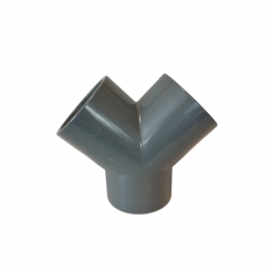 Y-elbow, PVC, solvent socket ends metric, PN16, grey 