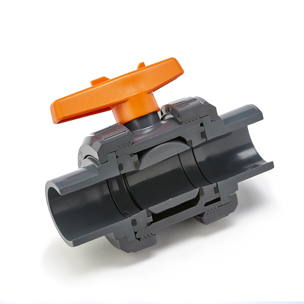 Peraqua Ball Valve S6 2W DN10 PVC grey PVCu solvent socket d16 metric PN16 EPDM PE loose